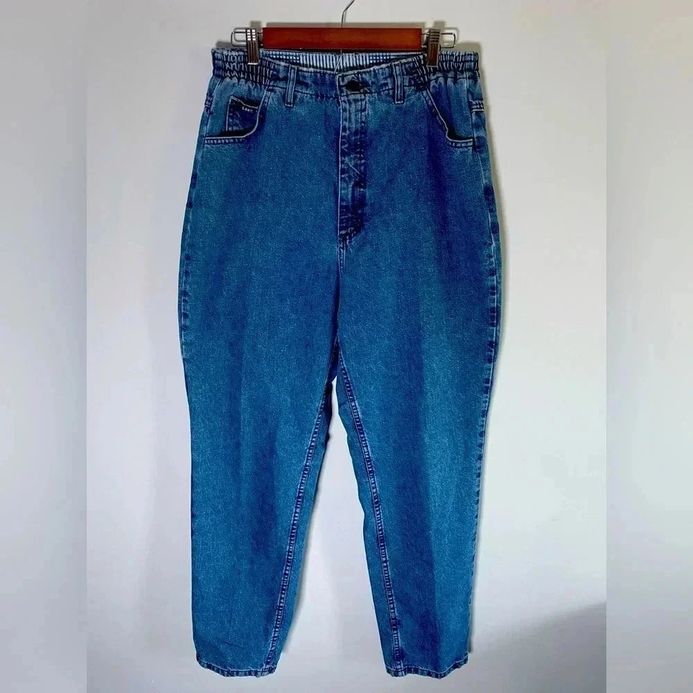 VINTAGE Lee mom jeans 80’s butt No Pocket Elastic High Waist 30x31” 14M EUC 0195